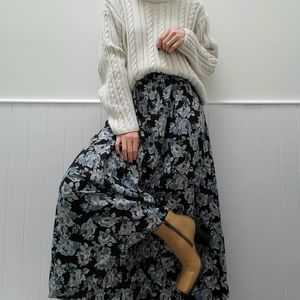 VINTAGE Black and dusty blue floral maxi dress